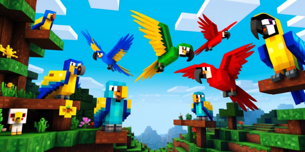Vivid Winged Wonders: The Harmonious Life of Minecraft Parrots image