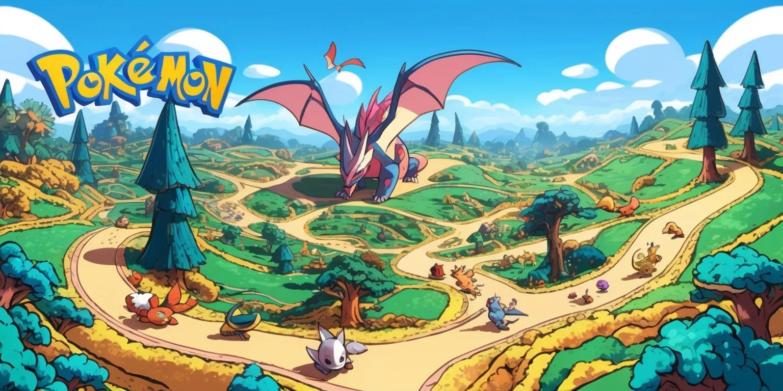 A vibrant and colorful digital illustration of the Pokopia game, featuring a detailed and expansive landscape with rolling hills, towering trees, and winding paths, set against a clear blue sky with fluffy white clouds, with various Pokémon roaming freely in the foreground, including a large dragon-like Pokémon in the center, surrounded by smaller creatures, all rendered in a stylized and fantastical art style with bold lines, intricate textures, and a mix of bright and pastel colors, with a sense of depth and dimensionality created through subtle shading and layering, and a subtle Pokopia logo in the top left corner in a modern, sans-serif font with a bright blue and yellow color scheme.