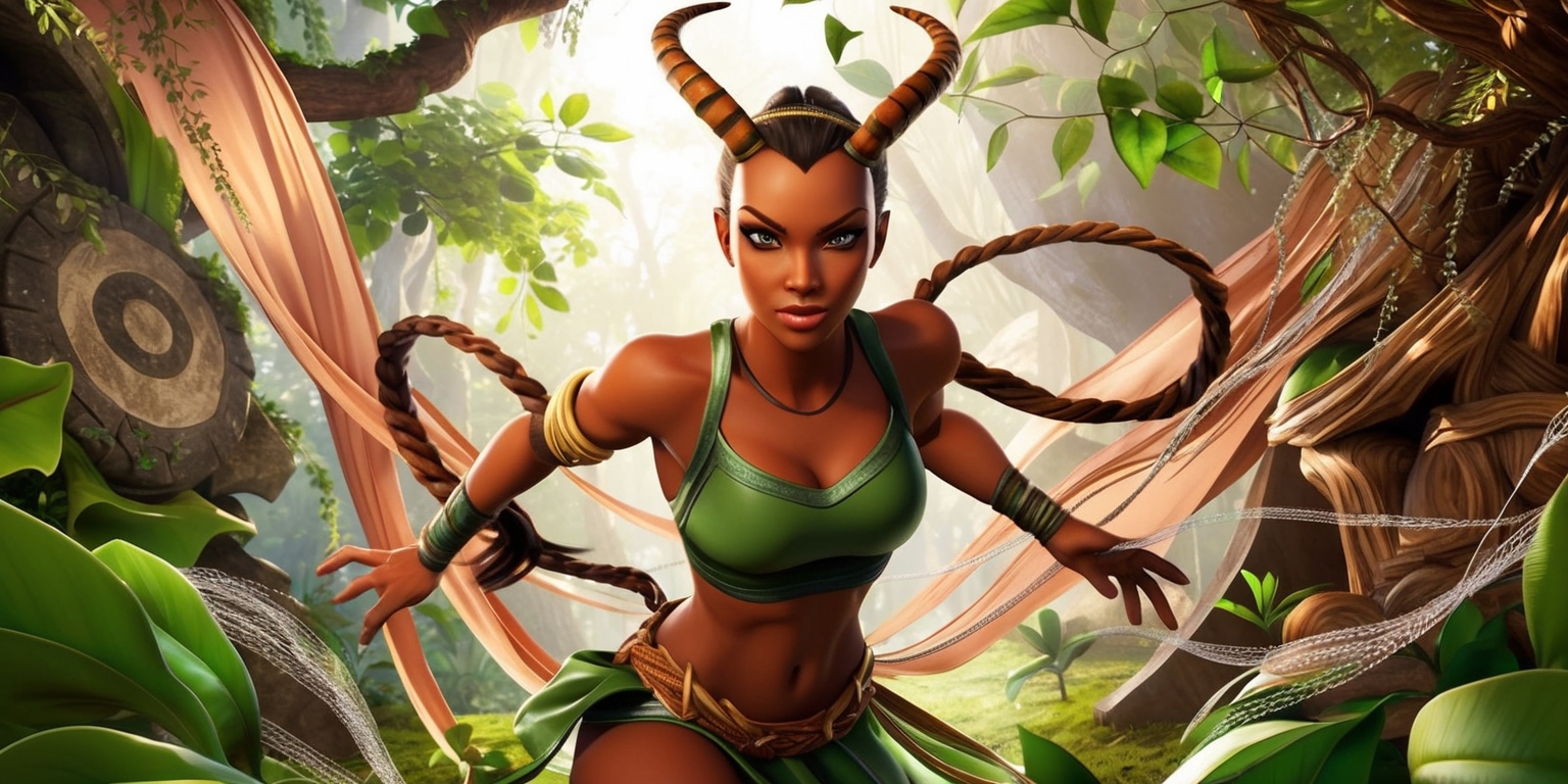 A vibrant and dynamic scene from the Silksong video game, featuring Hornet, the main protagonist, in a mystical and ancient forest, surrounded by lush green foliage and intricate stone carvings, with a soft warm light illuminating her determined facial expression and athletic physique, her skin a radiant and healthy complexion, with piercing eyes and distinctive horn-like headbands, set against a backdrop of whispering leaves and twisted tree branches, in a stunning display of fantasy and adventure, with delicate silk threads and fabrics flowing through the environment, incorporating earthy tones of brown and green, with accents of shimmering silver and gold, and a sense of wonder and discovery emanating from the atmosphere.