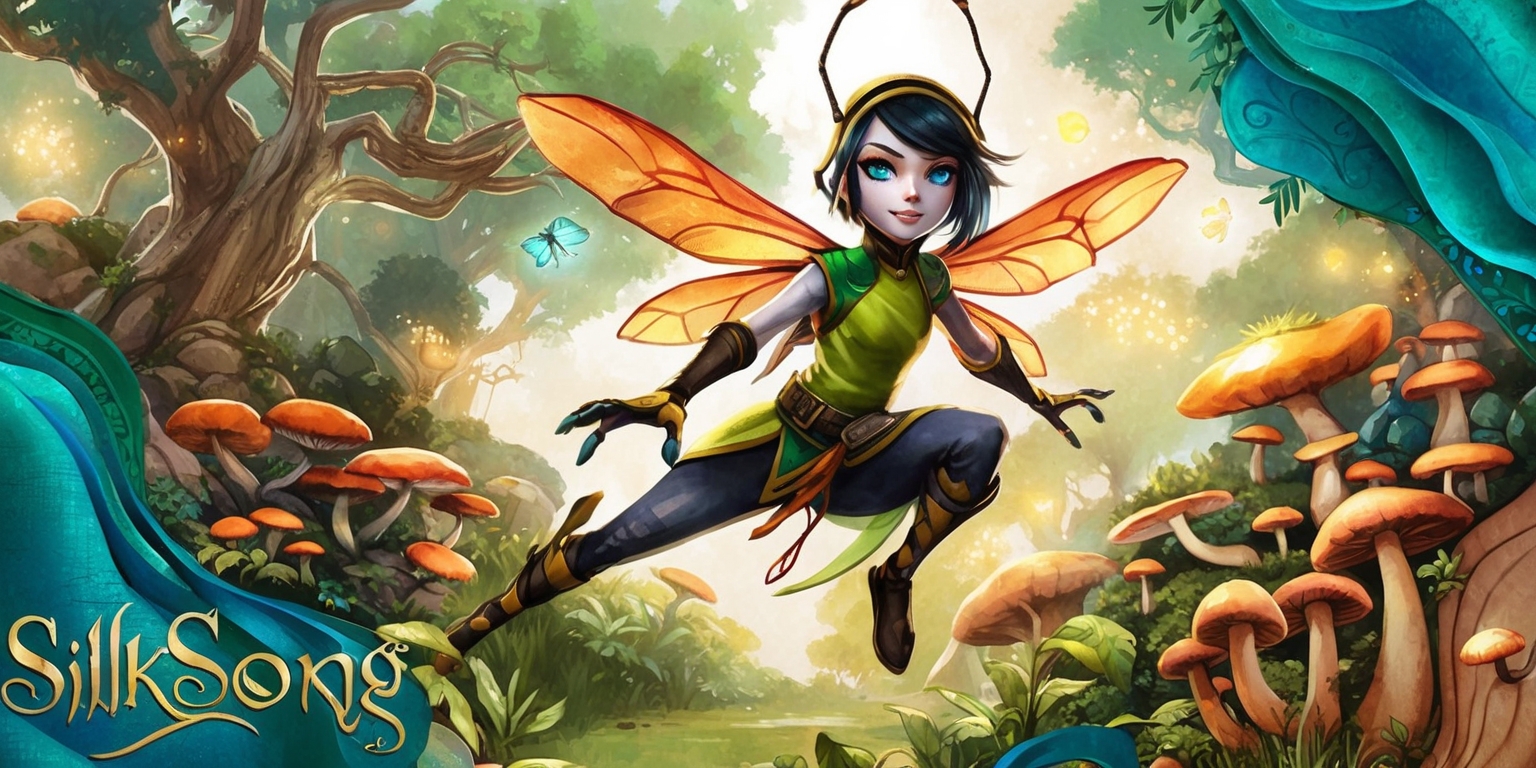 A vibrant and detailed illustration of the video game Silksong, featuring the protagonist Hornet, a young, agile, and determined character with a mix of Asian and insect-like facial features, pale skin, and striking blue eyes, set against a lush, fantastical, and mystical world filled with ancient trees, glowing mushrooms, and twinkling fireflies, with a watercolor-inspired art style, soft warm lighting, and a focus on earthy tones such as olive green, terracotta, and sky blue, incorporating intricate textures and patterns reminiscent of silk and nature, with Hornet positioned prominently in the center, showcasing her unique abilities and movements, surrounded by subtle hints of the game's narrative and environment.