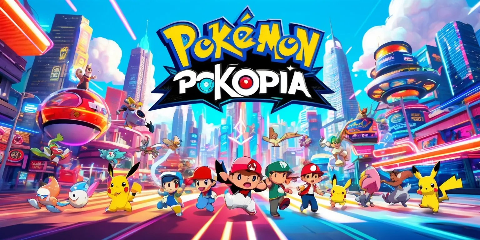 A vibrant digital illustration of the Pokémon Pokopia game, featuring a variety of Pokémon characters in a bustling cityscape with towering skyscrapers, neon lights, and bustling streets, with a mix of warm and cool colors, bold lines, and dynamic textures, set against a bright blue sky with fluffy white clouds, and incorporating the game's logo in a stylized, futuristic font with metallic accents, and including various elements of the game such as Poké Balls, trainers, and battle scenes, with a sense of energy and excitement, and a layout that showcases the game's unique blend of adventure and fantasy.