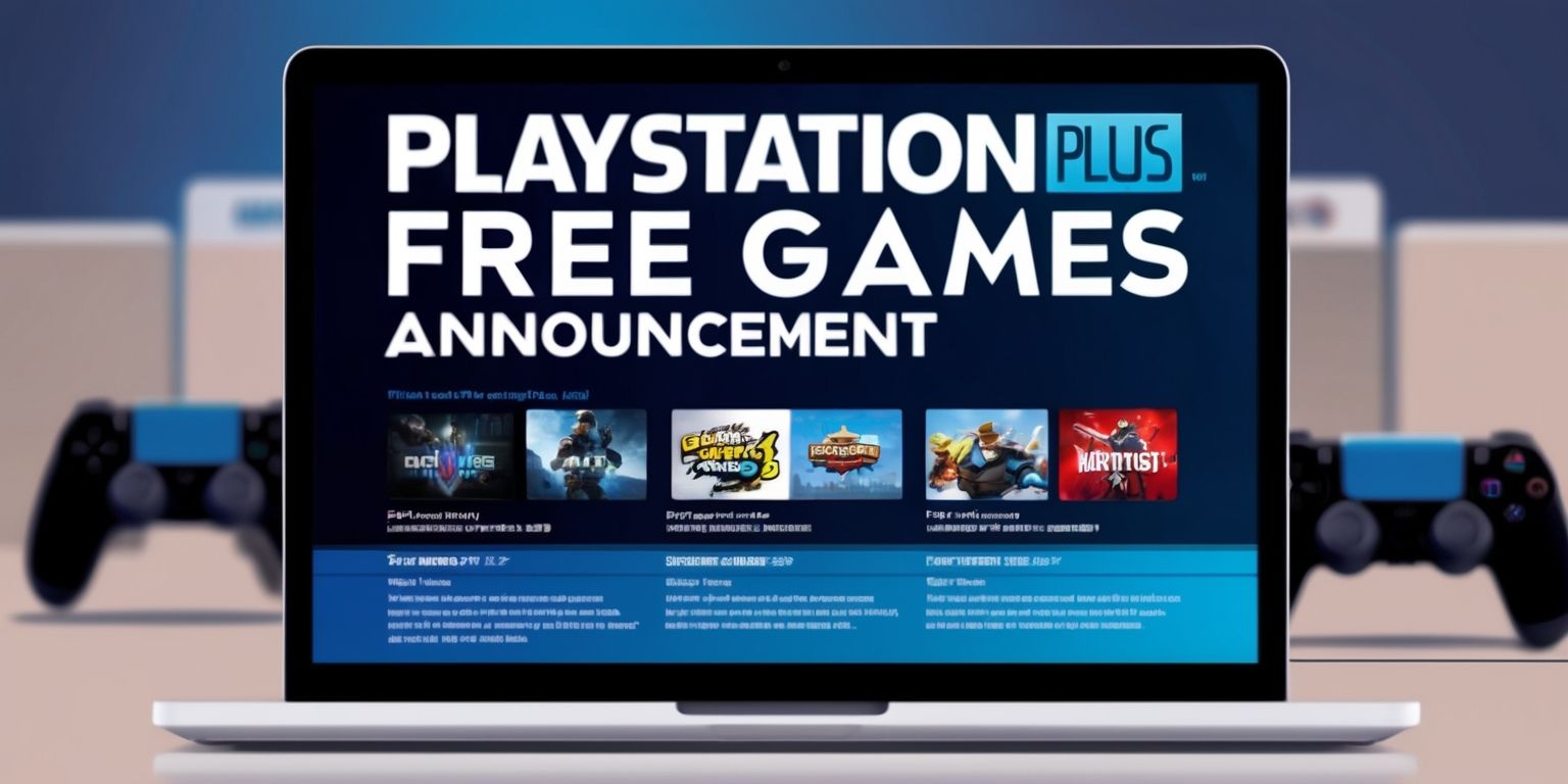 A digital illustration of a PlayStation Plus free games announcement article on a screen, featuring a bold headline with a modern sans-serif font, in a bright and eye-catching color scheme, with a dark blue background, and a list of upcoming free games in a clean and minimalist layout, including game titles, release dates, and high-quality images of the games, with a PlayStation Plus logo prominently displayed at the top, in a rounded rectangle shape with a white and blue color scheme, and a subtle gradient effect to give it a premium look, with a few gaming controllers and consoles in the background, blurred to focus attention on the announcement.